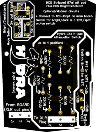 Add pad attenuation and brightness eq switch to ORS nano U87 kahuna-87 luau-87 mics and mic builds